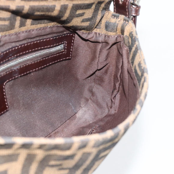 FENDI Zucca Canvas Mamma Baguette Shoulder Bag Black Brown Auth 181873SAM
