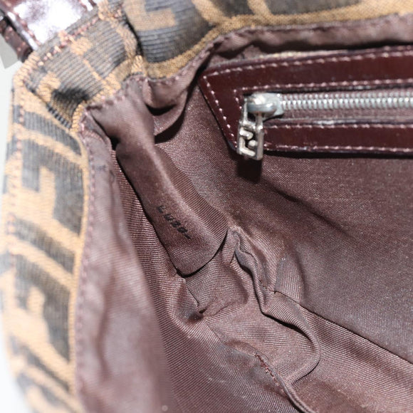 FENDI Zucca Canvas Mamma Baguette Shoulder Bag Black Brown Auth 181873SAM