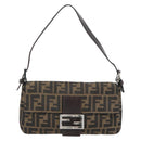 FENDI Zucca Canvas Mamma Baguette Shoulder Bag Black Brown Auth 181873SAM-13