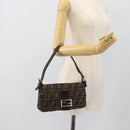 FENDI Zucca Canvas Mamma Baguette Shoulder Bag Black Brown Auth 181873SAM-23