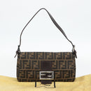 FENDI Zucca Canvas Mamma Baguette Shoulder Bag Black Brown Auth 181873SAM-12