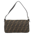 FENDI Zucca Canvas Mamma Baguette Shoulder Bag Black Brown Auth 181873SAM-2