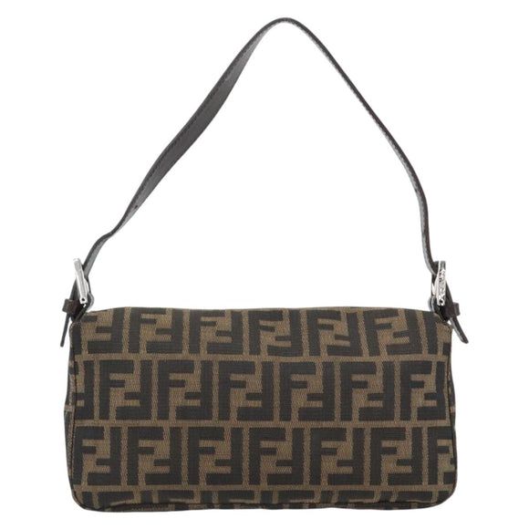 FENDI Zucca Canvas Mamma Baguette Shoulder Bag Black Brown Auth 181873SAM