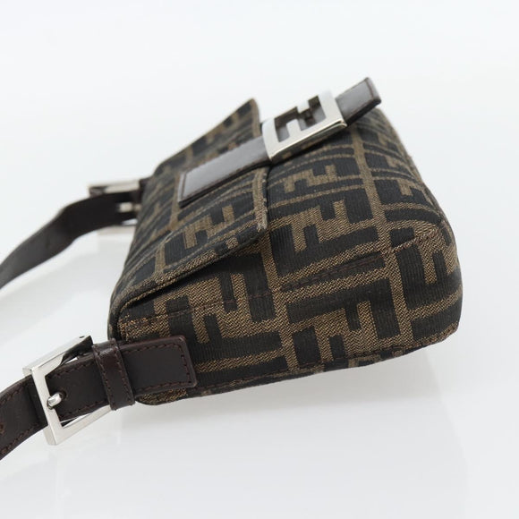 FENDI Zucca Canvas Mamma Baguette Shoulder Bag Black Brown Auth 181873SAM