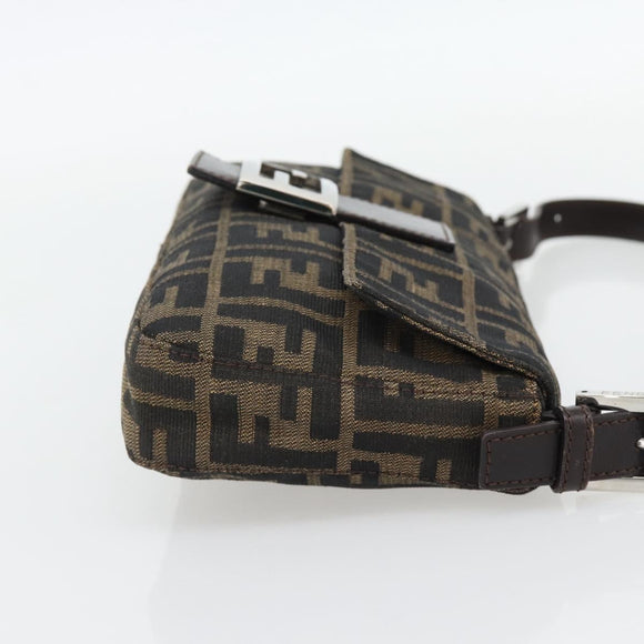 FENDI Zucca Canvas Mamma Baguette Shoulder Bag Black Brown Auth 181873SAM
