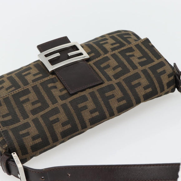 FENDI Zucca Canvas Mamma Baguette Shoulder Bag Black Brown Auth 181873SAM