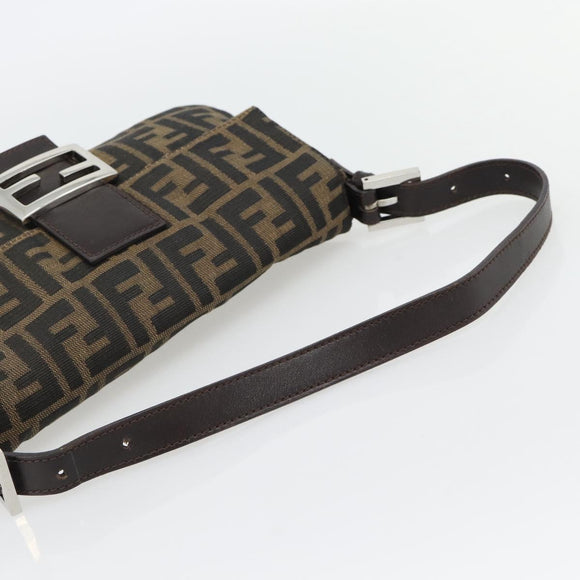 FENDI Zucca Canvas Mamma Baguette Shoulder Bag Black Brown Auth 181873SAM