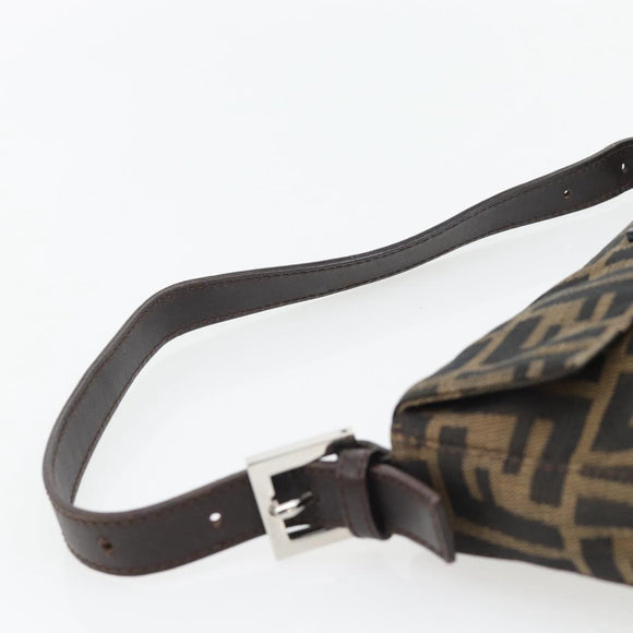 FENDI Zucca Canvas Mamma Baguette Shoulder Bag Black Brown Auth 181873SAM