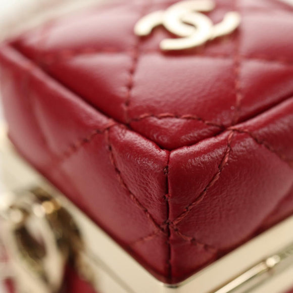 CHANEL Matelasse Taschenanhänger Lammleder Rot Gold CC Auth 181875SAM