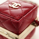 CHANEL Matelasse Taschenanhänger Lammleder Rot Gold CC Auth 181875SAM-11