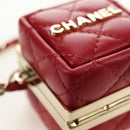 CHANEL Matelasse Taschenanhänger Lammleder Rot Gold CC Auth 181875SAM-12