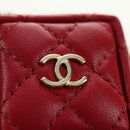 CHANEL Matelasse Taschenanhänger Lammleder Rot Gold CC Auth 181875SAM-14
