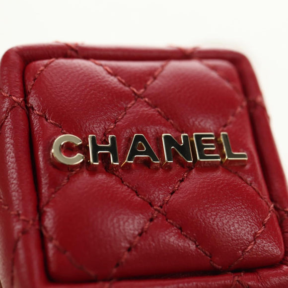 CHANEL Matelasse Taschenanhänger Lammleder Rot Gold CC Auth 181875SAM