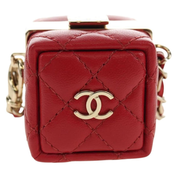 CHANEL Matelasse Taschenanhänger Lammleder Rot Gold CC Auth 181875SAM