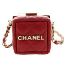 CHANEL Matelasse Taschenanhänger Lammleder Rot Gold CC Auth 181875SAM-3