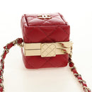 CHANEL Matelasse Taschenanhänger Lammleder Rot Gold CC Auth 181875SAM-6