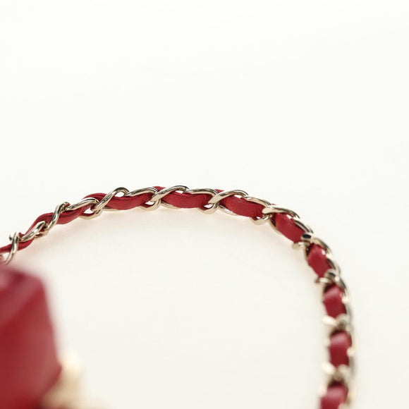 CHANEL Matelasse Taschenanhänger Lammleder Rot Gold CC Auth 181875SAM