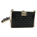 CHANEL Matelasse Boy Chanel Chain Wallet Bag Patent Black Gold CC Auth 181876SAM-1