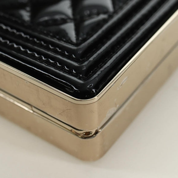 CHANEL Matelasse Boy Chanel Chain Wallet Bag Patent Black Gold CC Auth 181876SAM