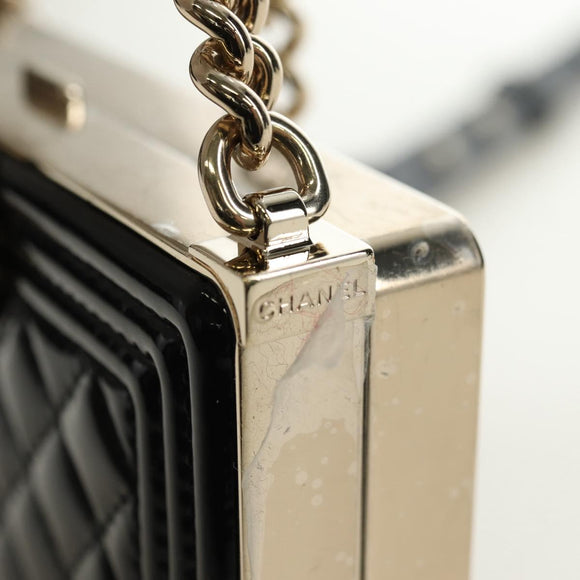 CHANEL Matelasse Boy Chanel Chain Wallet Bag Patent Black Gold CC Auth 181876SAM