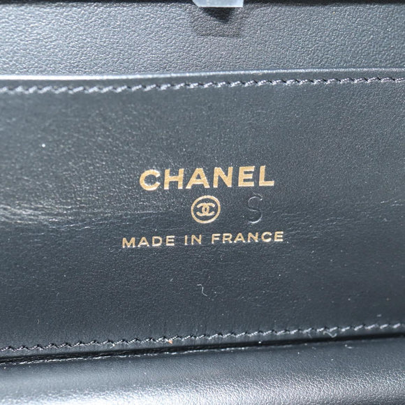 CHANEL Matelasse Boy Chanel Chain Wallet Bag Patent Black Gold CC Auth 181876SAM
