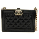 CHANEL Matelasse Boy Chanel Chain Wallet Bag Patent Black Gold CC Auth 181876SAM-2