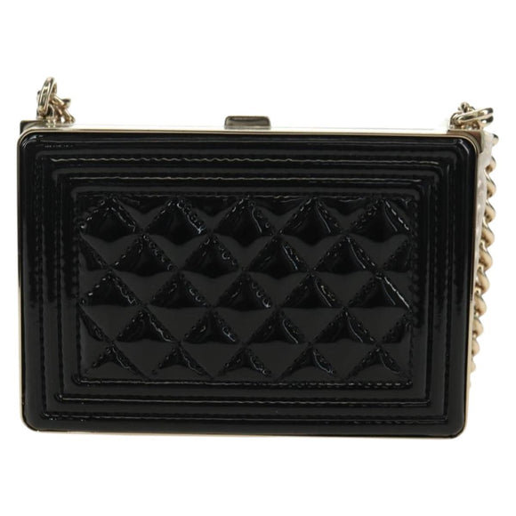 CHANEL Matelasse Boy Chanel Chain Wallet Bag Patent Black Gold CC Auth 181876SAM