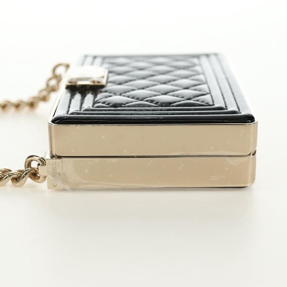 CHANEL Matelasse Boy Chanel Chain Wallet Bag Patent Black Gold CC Auth 181876SAM