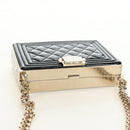 CHANEL Matelasse Boy Chanel Chain Wallet Bag Patent Black Gold CC Auth 181876SAM-6