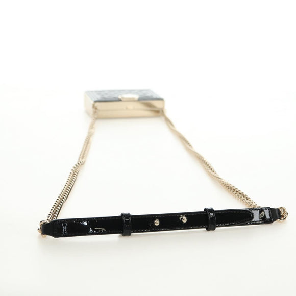 CHANEL Matelasse Boy Chanel Chain Wallet Bag Patent Black Gold CC Auth 181876SAM