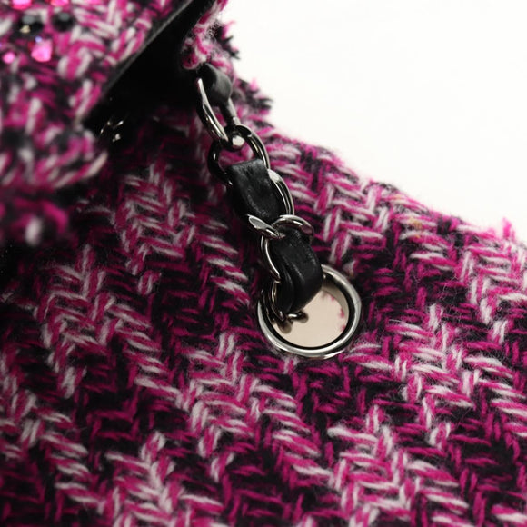 CHANEL Matelasse 21 Chain Shoulder Bag Tweed Pink Silver CC Auth 181879SAM