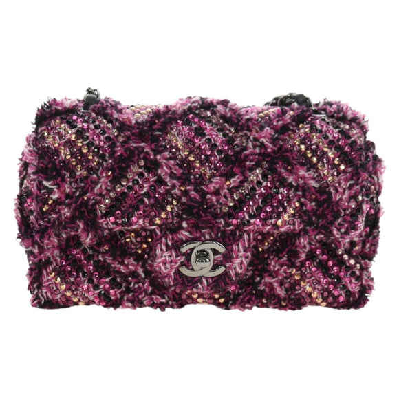 CHANEL Matelasse 21 Chain Shoulder Bag Tweed Pink Silver CC Auth 181879SAM