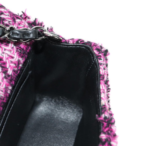 CHANEL Matelasse 21 Chain Shoulder Bag Tweed Pink Silver CC Auth 181879SAM