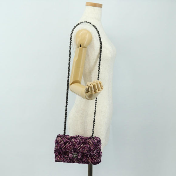 CHANEL Matelasse 21 Chain Shoulder Bag Tweed Pink Silver CC Auth 181879SAM