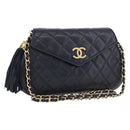 CHANEL Matelasse Chain Shoulder Bag Lamb Skin Navy Gold CC Auth 181880V-1