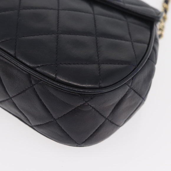 CHANEL Matelasse Chain Shoulder Bag Lamb Skin Navy Gold CC Auth 181880V