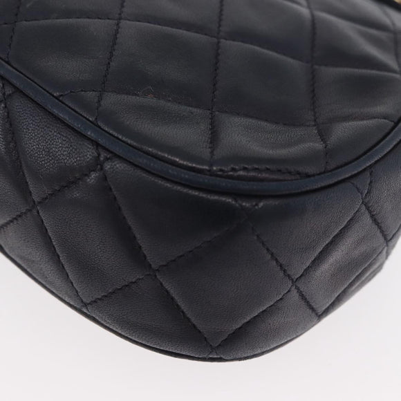 CHANEL Matelasse Chain Shoulder Bag Lamb Skin Navy Gold CC Auth 181880V
