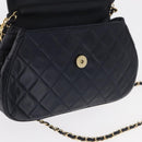 CHANEL Matelasse Chain Shoulder Bag Lamb Skin Navy Gold CC Auth 181880V-22
