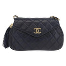 CHANEL Matelasse Chain Shoulder Bag Lamb Skin Navy Gold CC Auth 181880V-13