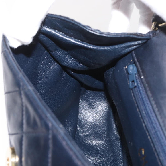 CHANEL Matelasse Chain Shoulder Bag Lamb Skin Navy Gold CC Auth 181880V