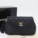 CHANEL Matelasse Chain Shoulder Bag Lamb Skin Navy Gold CC Auth 181880V-12