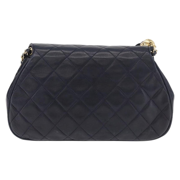 CHANEL Matelasse Chain Shoulder Bag Lamb Skin Navy Gold CC Auth 181880V