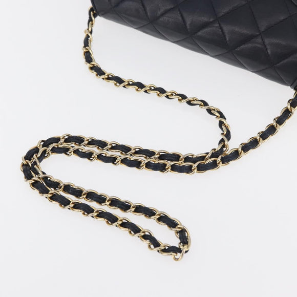CHANEL Matelasse Chain Shoulder Bag Lamb Skin Navy Gold CC Auth 181880V
