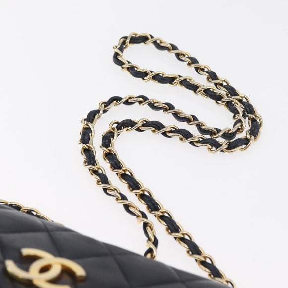 CHANEL Matelasse Chain Shoulder Bag Lamb Skin Navy Gold CC Auth 181880V