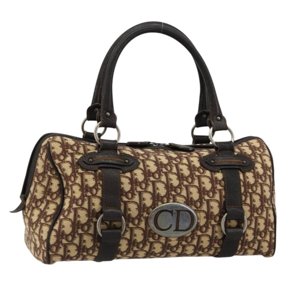 Christian Dior Trotter Canvas Hand Bag Brown Silver Auth 181890V