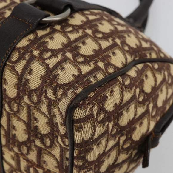 Christian Dior Trotter Canvas Hand Bag Brown Silver Auth 181890V