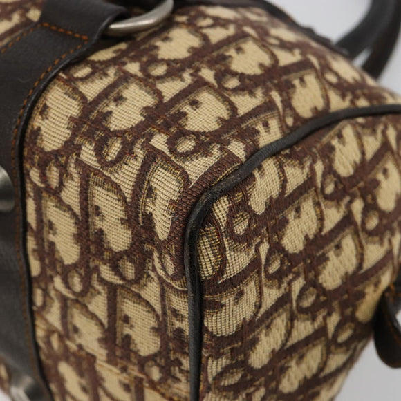 Christian Dior Trotter Canvas Hand Bag Brown Silver Auth 181890V