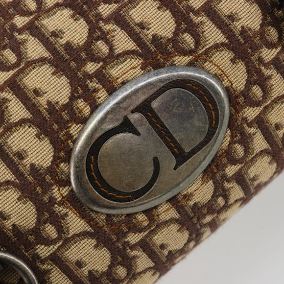 Christian Dior Trotter Canvas Hand Bag Brown Silver Auth 181890V