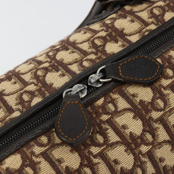 Christian Dior Trotter Canvas Hand Bag Brown Silver Auth 181890V