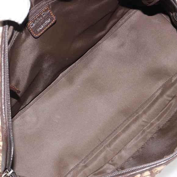 Christian Dior Trotter Canvas Hand Bag Brown Silver Auth 181890V